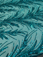 Load image into Gallery viewer, Jade Sequin Stretch Fabric on Mesh – Sparkle Fabric for Dresses, Gowns, Costumes, Dancewear &amp; Event Decor by the Yard
