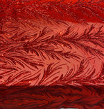 Load image into Gallery viewer, Red Sequin Stretch Fabric on Mesh – Sparkle Fabric for Dresses, Gowns, Costumes, Dancewear &amp; Event Decor by the Yard
