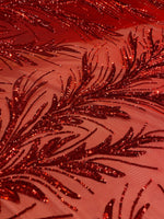 Load image into Gallery viewer, Red Sequin Stretch Fabric on Mesh – Sparkle Fabric for Dresses, Gowns, Costumes, Dancewear &amp; Event Decor by the Yard
