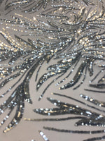 Load image into Gallery viewer, Silver Sequin Stretch Fabric on Mesh – Sparkle Fabric for Dresses, Gowns, Costumes, Dancewear &amp; Event Decor by the Yard
