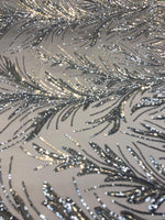 Load image into Gallery viewer, Silver Sequin Stretch Fabric on Mesh – Sparkle Fabric for Dresses, Gowns, Costumes, Dancewear &amp; Event Decor by the Yard
