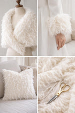 Load image into Gallery viewer, Off white Feather Faux Fur Fabric by the Yard – Soft Short Pile Feather Trim Fabric – Bridal, Couture, Costume, Luxury Decor Material
