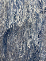 Load image into Gallery viewer, Light Blue feather tinsel on mesh fabric per yard 60" wide
