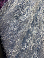 Load image into Gallery viewer, Light Blue feather tinsel on mesh fabric per yard 60" wide
