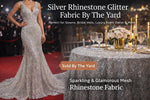 Load image into Gallery viewer, Silver Rhinestone Glitter Fabric by the Yard – Sparkling Mesh Overlay, Glam Wedding Fabric, Evening Gown Material, Luxury Craft Fabric
