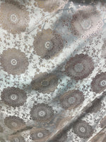 Load image into Gallery viewer, Light blue &amp; Gold Brocade Jacquard Fabric – Metallic Floral Medallion Pattern – Upholstery, Costume, Drapery, Sewing Material by the Y
