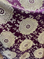 Load image into Gallery viewer, Burgundy &amp; Gold Brocade Jacquard Fabric – Metallic Floral Medallion Pattern – Upholstery, Costume, Drapery, Sewing Material by the Y
