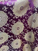 Load image into Gallery viewer, Burgundy &amp; Gold Brocade Jacquard Fabric – Metallic Floral Medallion Pattern – Upholstery, Costume, Drapery, Sewing Material by the Y
