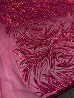 Load image into Gallery viewer, Fuchsia Sequin Stretch Fabric on Mesh – Sparkle Fabric for Dresses, Gowns, Costumes, Dancewear &amp; Event Decor by the Yard
