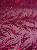 Load image into Gallery viewer, Fuchsia Sequin Stretch Fabric on Mesh – Sparkle Fabric for Dresses, Gowns, Costumes, Dancewear &amp; Event Decor by the Yard
