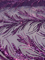 Load image into Gallery viewer, Purple Sequin Stretch Fabric on Mesh – Sparkle Fabric for Dresses, Gowns, Costumes, Dancewear &amp; Event Decor by the Yard
