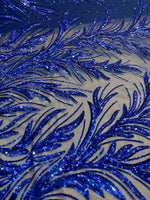 Load image into Gallery viewer, Royal Sequin Stretch Fabric on Mesh – Sparkle Fabric for Dresses, Gowns, Costumes, Dancewear &amp; Event Decor by the Yard
