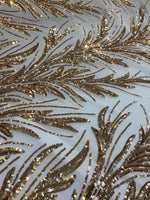 Load image into Gallery viewer, Gold Sequin Stretch Fabric on Mesh – Sparkle Fabric for Dresses, Gowns, Costumes, Dancewear &amp; Event Decor by the Yard
