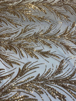 Load image into Gallery viewer, Gold Sequin Stretch Fabric on Mesh – Sparkle Fabric for Dresses, Gowns, Costumes, Dancewear &amp; Event Decor by the Yard
