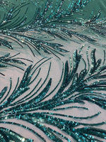 Load image into Gallery viewer, Emerald Sequin Stretch Fabric on Mesh – Sparkle Fabric for Dresses, Gowns, Costumes, Dancewear &amp; Event Decor by the Yard
