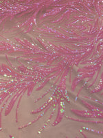 Load image into Gallery viewer, Pink Sequin Stretch Fabric on Mesh – Sparkle Fabric for Dresses, Gowns, Costumes, Dancewear &amp; Event Decor by the Yard
