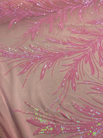 Load image into Gallery viewer, Pink Sequin Stretch Fabric on Mesh – Sparkle Fabric for Dresses, Gowns, Costumes, Dancewear &amp; Event Decor by the Yard
