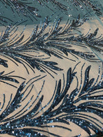 Load image into Gallery viewer, Teal Sequin Stretch Fabric on Mesh – Sparkle Fabric for Dresses, Gowns, Costumes, Dancewear &amp; Event Decor by the Yard
