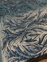 Load image into Gallery viewer, Teal Sequin Stretch Fabric on Mesh – Sparkle Fabric for Dresses, Gowns, Costumes, Dancewear &amp; Event Decor by the Yard

