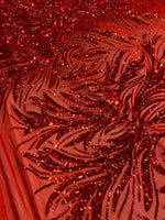 Load image into Gallery viewer, Red Sequin Stretch Fabric on Mesh – Sparkle Fabric for Dresses, Gowns, Costumes, Dancewear &amp; Event Decor by the Yard
