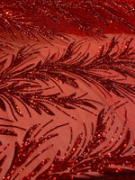 Load image into Gallery viewer, Red Sequin Stretch Fabric on Mesh – Sparkle Fabric for Dresses, Gowns, Costumes, Dancewear &amp; Event Decor by the Yard

