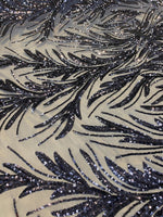 Load image into Gallery viewer, Navy Sequin Stretch Fabric on Mesh – Sparkle Fabric for Dresses, Gowns, Costumes, Dancewear &amp; Event Decor by the Yard
