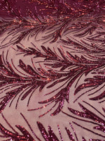 Load image into Gallery viewer, Burgundy Sequin Stretch Fabric on Mesh – Sparkle Fabric for Dresses, Gowns, Costumes, Dancewear &amp; Event Decor by the Yard
