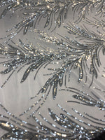 Load image into Gallery viewer, Silver Sequin Stretch Fabric on Mesh – Sparkle Fabric for Dresses, Gowns, Costumes, Dancewear &amp; Event Decor by the Yard
