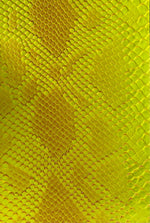 Load image into Gallery viewer, Neon Yellow Snake Viper vinyl  leather  Embossed upholstery fabric sold by the yard 54" Wide
