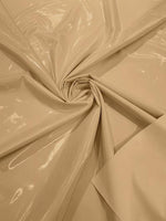 Load image into Gallery viewer, Tan Glossy shiny Vinyl Spandex Fabric Stretch Patent Leather Look Apparel Material  by the Yard
