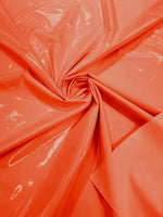 Load image into Gallery viewer, Orange Glossy shiny Vinyl Spandex Fabric Stretch Patent Leather Look Apparel Material  by the Yard
