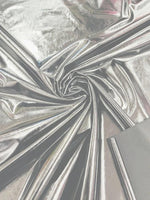 Load image into Gallery viewer, Silver Glossy shiny Vinyl Spandex Fabric Stretch Patent Leather Look Apparel Material  by the Yard
