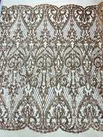 Load image into Gallery viewer, Champagne Sequin heart Lace Fabric by the Yard – Stretch Mesh Embroidered Glitter Fabric for Dresses, Gowns, Costumes &amp; Decor
