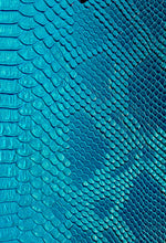 Load image into Gallery viewer, Turquoise Snake Viper vinyl  leather  Embossed upholstery fabric sold by the yard 54" Wide
