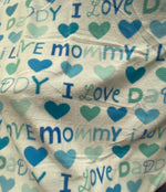 Load image into Gallery viewer, I Love Mommy Daddy Fleece Fabric with Hearts – Soft Baby Fabric by the Yard – Nursery Blanket, DIY Baby Projects
