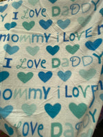 Load image into Gallery viewer, I Love Mommy Daddy Fleece Fabric with Hearts – Soft Baby Fabric by the Yard – Nursery Blanket, DIY Baby Projects
