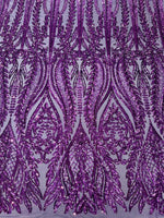 Load image into Gallery viewer, Dark purple Sequin Lace Fabric by the Yard – Stretch Mesh Glitter Fabric
