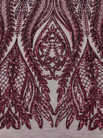 Load image into Gallery viewer, Eggplant Sequin Lace Fabric by the Yard – Stretch Mesh Glitter Fabric
