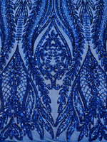 Load image into Gallery viewer, Dark royal blue Sequin Lace Fabric by the Yard – Stretch Mesh Glitter Fabric
