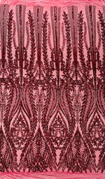Load image into Gallery viewer, Burgundy Sequin Lace Fabric by the Yard – Stretch Mesh Glitter Fabric
