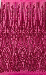 Load image into Gallery viewer, Fuchsia Sequin Lace Fabric by the Yard – Stretch Mesh Glitter Fabric
