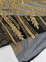 Load image into Gallery viewer, Gold on Black Sequin Lace Fabric by the Yard – Stretch Mesh Glitter Fabric
