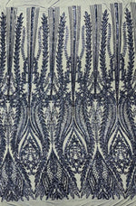 Load image into Gallery viewer, Navy Sequin Lace Fabric by the Yard – Stretch Mesh Glitter Fabric

