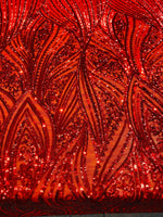Load image into Gallery viewer, Red Sequin Mesh Fabric, Elegant Lace Sequin,Bridal Evening Gown Material, Stretch Mesh, Wedding Dress fabric
