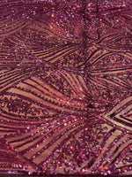 Load image into Gallery viewer, Burgundy Sequin Mesh Fabric, Elegant Lace Sequin,Bridal Evening Gown Material, Stretch Mesh, Wedding Dress fabric
