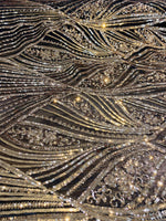 Load image into Gallery viewer, Black Gold Sequin Mesh Fabric, Elegant Lace Sequin,Bridal Evening Gown Material, Stretch Mesh, Wedding Dress fabric
