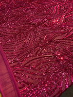 Load image into Gallery viewer, Fuchsia Sequin Mesh Fabric, Elegant Lace Sequin,Bridal Evening Gown Material, Stretch Mesh, Wedding Dress fabric

