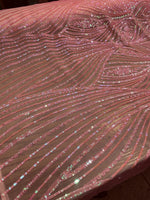 Load image into Gallery viewer, Pink Sequin Mesh Fabric, Elegant Lace Sequin,Bridal Evening Gown Material, Stretch Mesh, Wedding Dress fabric

