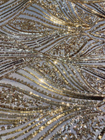 Load image into Gallery viewer, Gold Sequin Mesh Fabric, Elegant Lace Sequin,Bridal Evening Gown Material, Stretch Mesh, Wedding Dress fabric
