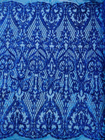 Load image into Gallery viewer, Royal Sequin heart Lace Fabric by the Yard – Stretch Mesh Embroidered Glitter Fabric for Dresses, Gowns, Costumes &amp; Decor
